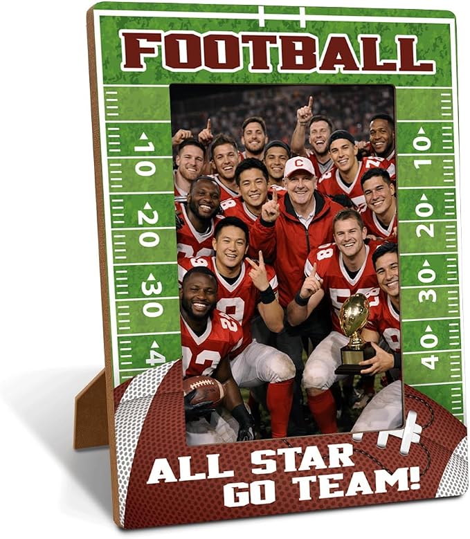 Football Picture Frame, All Star Go Team Picture Frames, Sports Themed Photo Frame for 4x6 Inches Photos, Tabletop Display Frames for Football Players and Coaches, Sports Decor for Home by Unknown