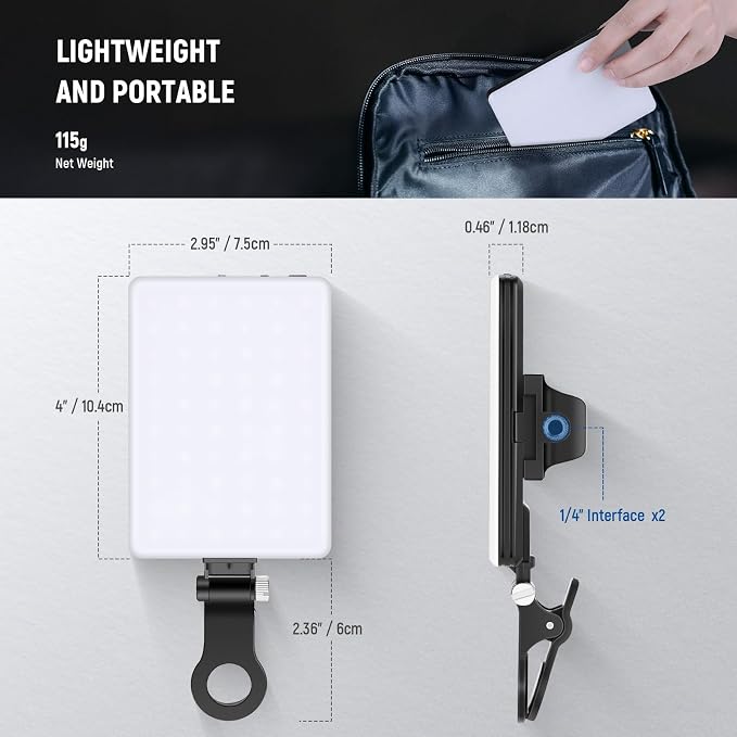 NEEWER Basics NL-60AI Selfie Light for Phone with Front & Back Clip, 60 LED 2000mAh Rechargeable CRI95+, 3 Modes, Portable Clip on Fill Lighting for Tablet Computer Laptop Zoom Call TikTok Video - Image 8