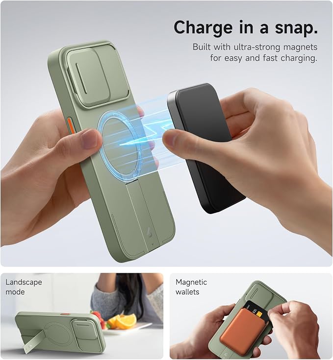 SURITCH for iPhone 15 Pro Max Case with Magnetic Camera Slide Cover and Adjustable Kickstand, Compatible with MagSafe, Shockproof Bumper Case Slim Protective Cover 6.7 Inch, Green - Image 3