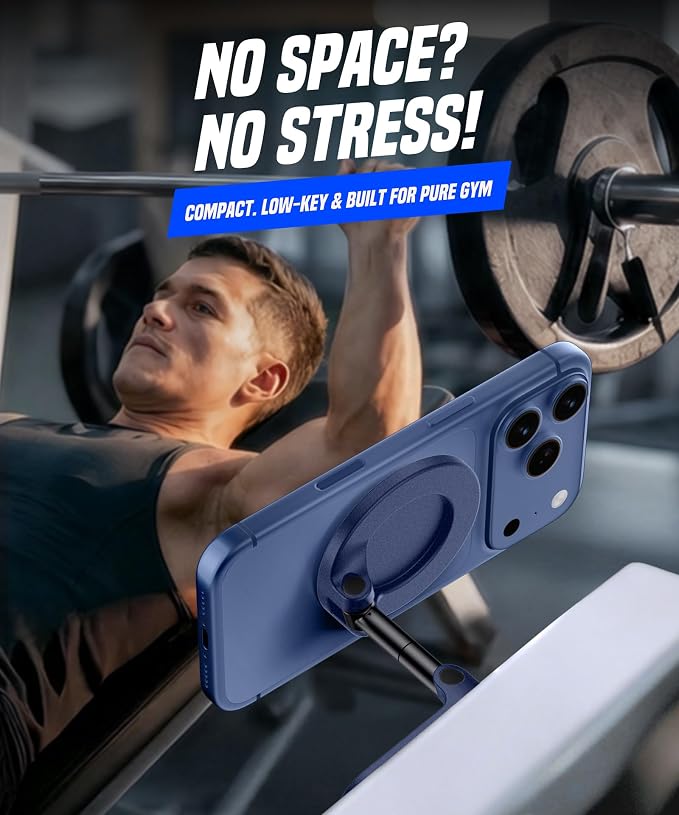 All Metal Dual Magnetic Gym Phone Holder for MagSafe, Blue | 360°Adjustable, Fit for iPhone/Android, Tri-Axis Phone Mount,Gym Accessories for Bodybuilder Men Women Workout recording - Image 8