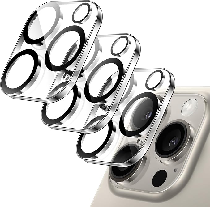 JETech Camera Lens Protector for iPhone 15 Pro/15 Pro Max, 3-Pack | 9H Tempered Glass, HD Clear, Anti-Scratch Protection, Night Shot Compatible, Case-Friendly by JETech