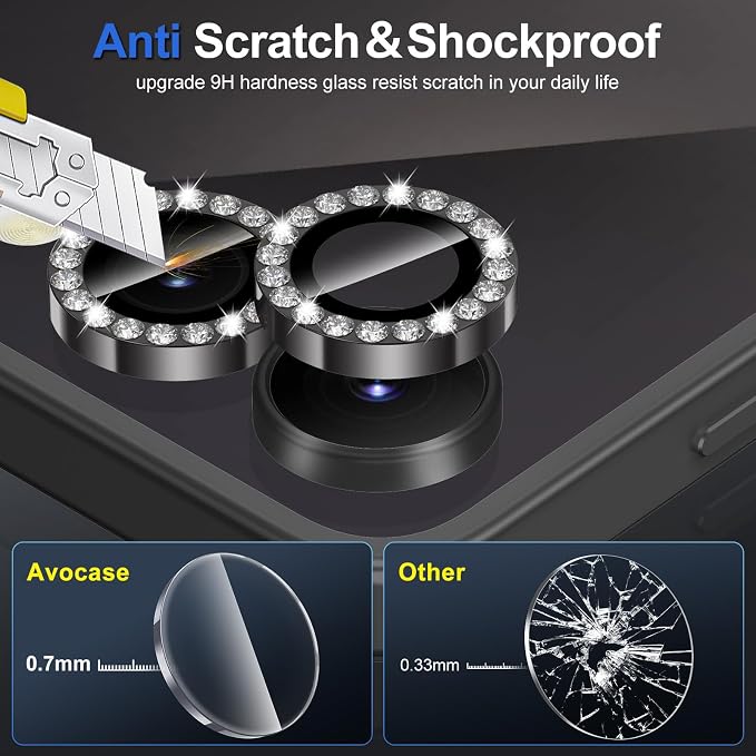 for Samsung Galaxy Z Flip 7 Camera Lens Protector, Individual Metal Ring Tempered Glass Lens Cover, [Strong Adsorption] Scratch Resistant Ultra-Thin HD Clear Lens Cover, 1 Set-Black Diamond - Image 3