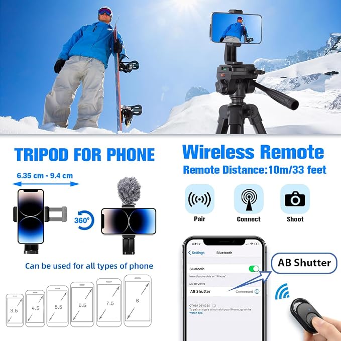 74" Camera Tripod Stand with 2 QR Plates for DSLR Sony Nikon Canon, Lightweight Video Mount for Travelling, Adjustable Phone Holder with Fluid Head and Wireless Remote (Max Load 6kg) - Image 5