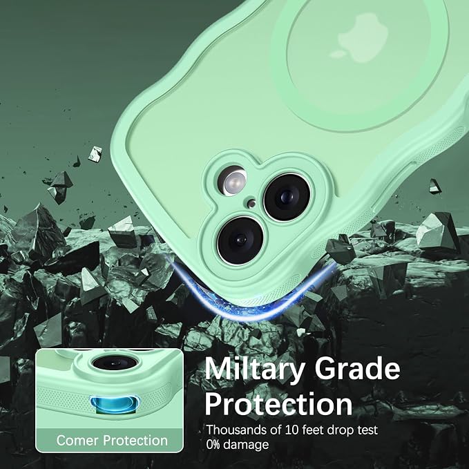 BENTOBEN Magnetic for iPhone 17 Case, Cute Wavy Full Camera Protection [Compatible with MagSafe] Translucent Matte Anti-Slip Bumper Women Girls Boys Protective Cover for 17 6.3", Matcha Green - Image 4