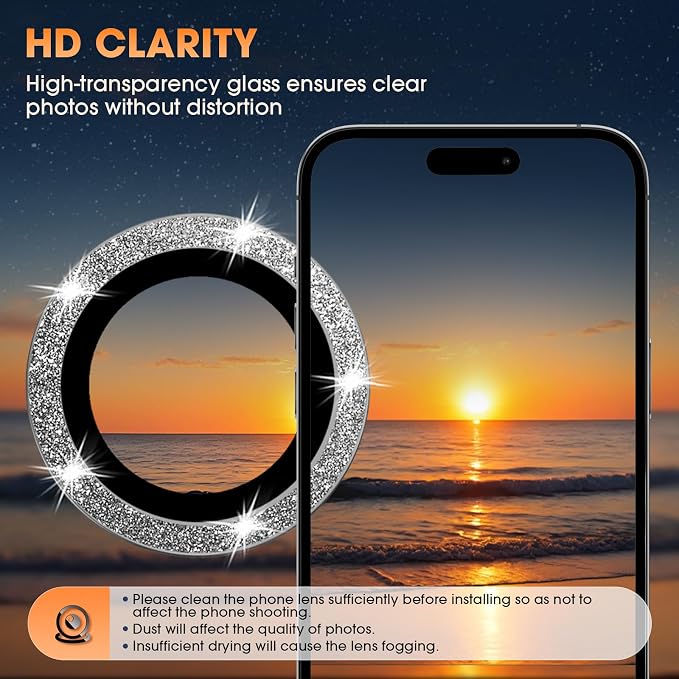for iPhone 16 Pro/16 Pro Max Camera Lens Protector Glitter, Gray | Individual Metal, 9H Hardness, Scratch Resistant, Shockproof, Drop Protection, Case Friendly, Stylish Accessories - Image 3