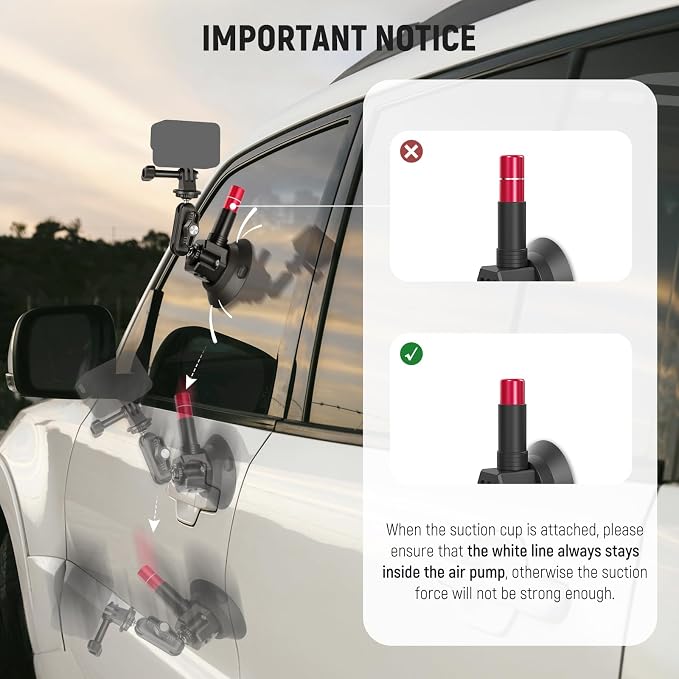 NEEWER Triple Suction Cup Car Mount Kit, Carbon Fiber Camera Mount with Action Camera Adapter, NATO Rail & 24"/60cm Extension Pole Compatible with GoPro Insta360, 2.2lb/1kg Max Load, CA136 - Image 4