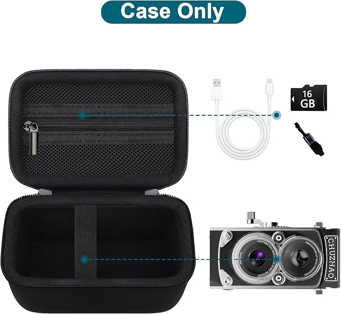 Canboc Carrying Case for CHUZHAO Vintage Mini Digital Camera, Black | Portable TLR Style Retro Camera Bag, Mesh Pocket fits USB Cable, SD Card, Case Only - Image 2
