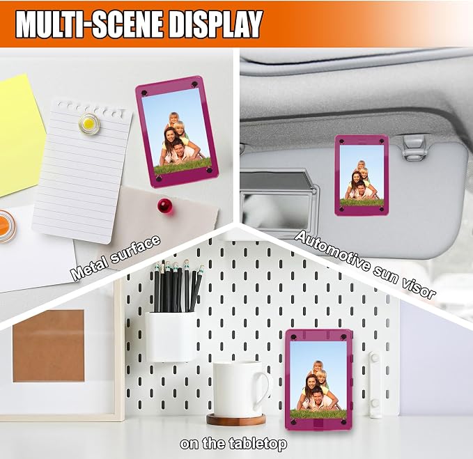 Car Sun Visor Photo Holder, Universal Magnetic Photo Clip, Acrylic Car Visor Decoration Picture Frame, Personalized Car Accessories for Display Your Photographs (Pink) - Image 5