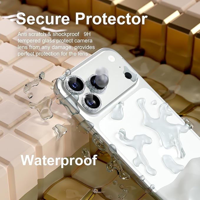 Misea Camera Lens Protector for iPhone 17 Pro Max/17 Pro, Silver Glitter | Bling Upgraded Look, 9H Tempered Glass Individual Metal Camera Cover, Anti-Scratch, Strong Adsorption, Case-Friendly - Image 3