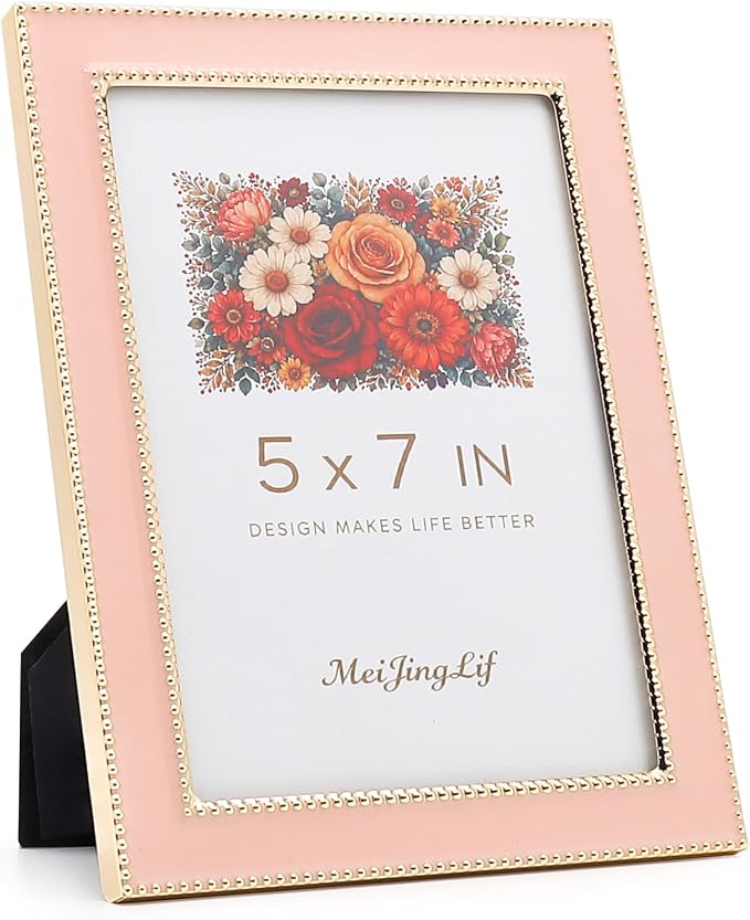 Premium Metal Picture Frame 5x7 Inches with Velvet Back Cover - Elegant and Durable Photo Frame for Displaying Cherished Memories, Perfect as Desk Decor, Home Office Accessory,Pink picture frame by Unknown