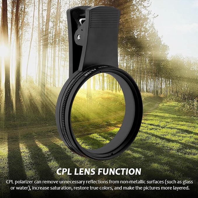 52mm Polari/zed Camera Lens Phone Universal CPL Filter Clip Kit, Portable Phone Polarizing Lens Filter for Cell Phones Camera Assistant Len and Effects Filters(Black) - Image 5