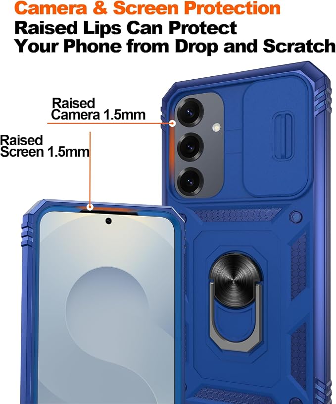 Gritup Fit for Samsung Galaxy S25 Plus Phone Case with Slide Camera Cover | 2 Pack Screen Protector, Build in 360° Rotating Ring Kickstand, Military Grade Shockproof Protective Phone Case, Blue - Image 5