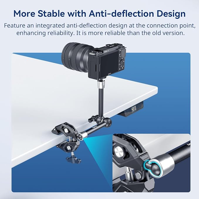 SMALLRIG Magic Arm Clamp Kit, Camera Mount Articulating Friction Arm w Super Clamp, w 1/4"-20 Screw and Thread Hole, for Camera, Light, Monitor, Webcam or Action Camera 1.5kg, for Table, Tube - Image 4