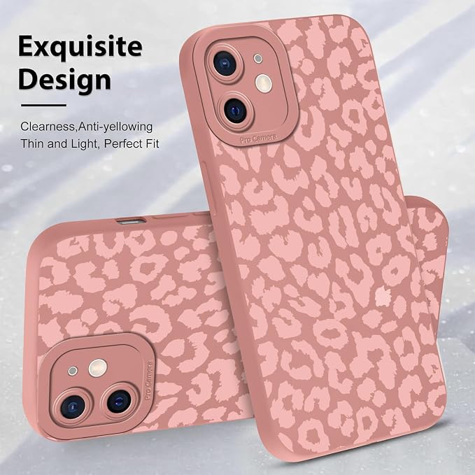 Cute Pink Cheetah Print Phone Case for iPhone 12 6.1" | Aesthetic Leopard Pattern Design Cover Full Camera Lens Protective Shockproof Soft Slim TPU Funda for Women Girls - Image 4