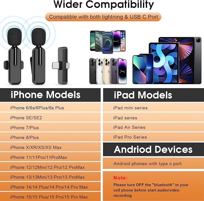 MAYBESTA Wireless Lavalier Microphone for iPhone, iPad, Android - Bluetooth Lapel Phone Mic for Video Recording - Mini Clip on Microphones for YouTube Podcast Interview(2-in-1 Port) - Image 3