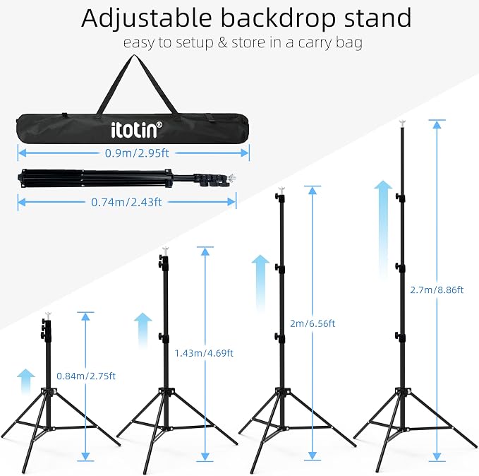 Photo Backdrop Stand 9ft x 10ft Photograhy Adjustable Background Stands Support Kit with Carry Bag for Photo Studio, Photoshoot, Parties, Photographic Equipments - Image 2