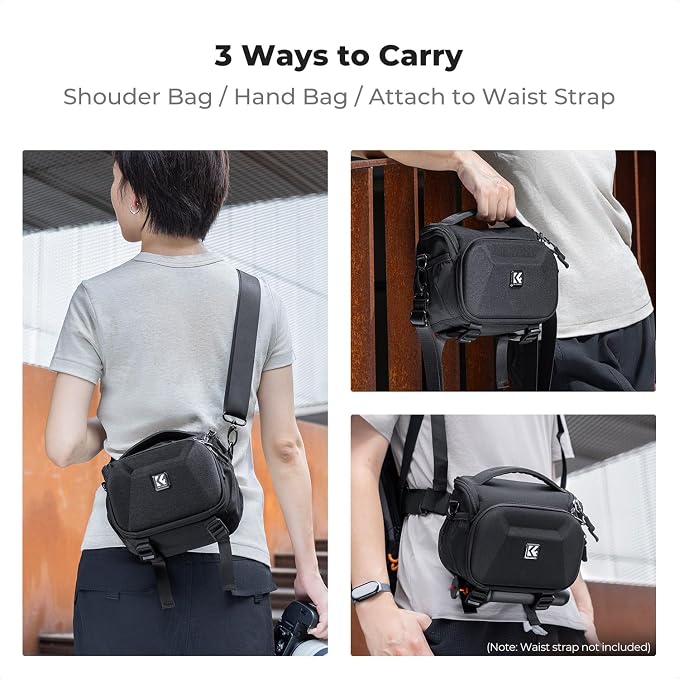 K&F CONCEPT Camera Shoulder Bag, Hardshell Camera Case with Tripod Holder | EVA Hardshell, Foam Padded, Double-Zip Access, Efficient Storage, Street & Travel, Men & Women, 1 Camera+1 Lens Compact, BS15 - Image 5