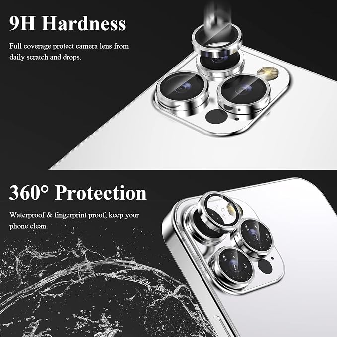 YWXTW Designed for iPhone 14 Pro Max Camera Lens Protector, for iPhone 14 Pro Camera Lens Protector, Individual Metal Anti Scratch HD Clear Case Friendly Tempered Glass Camera Cover, 1 Set (Silver) - Image 3