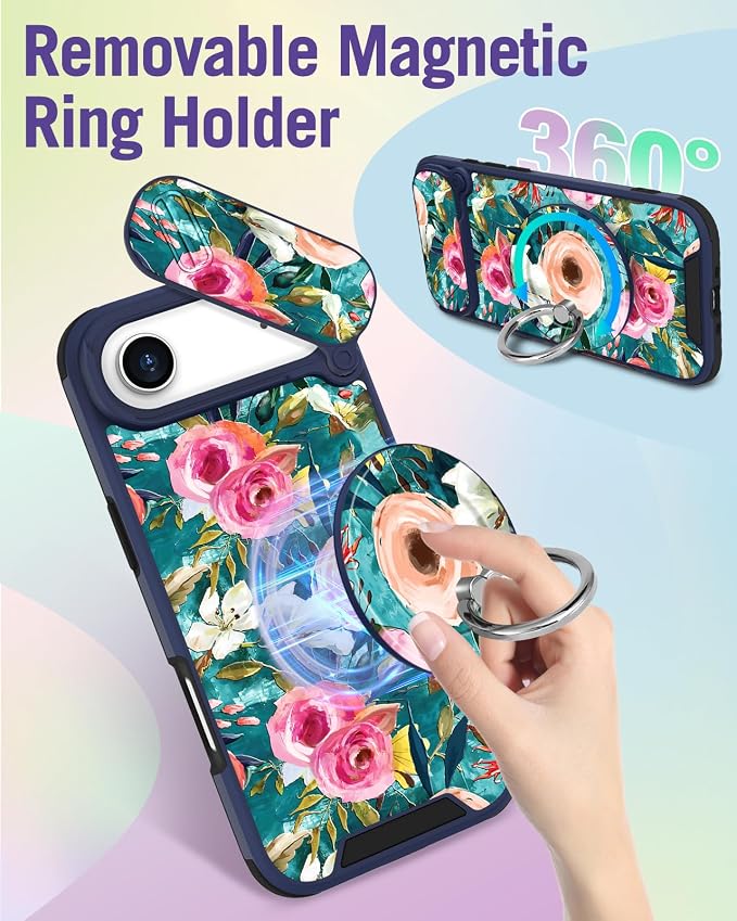 Buleens for iPhone 17 Air Case 6.5 Inch - with Ring Stand & Camera Cover Aesthetic Cute Designed Women Girls Girly Pretty Unique Kawaii Flowers Phone Case for iPhone 17 Air Compatible with Magsafe - Image 5