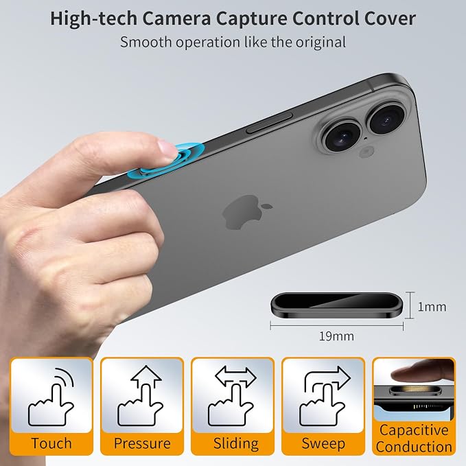 AMANECER 2 Pack Camera Control Button Protector for iPhone 16/16 Plus, Auto-Alignment Rugged Sensitive Slide Capacitive Protective Cover fit Apple Phone Side Click Touch Capture Key, Black Titanium - Image 5