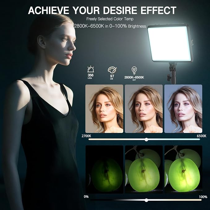 NiceVeedi 1-Pack Photography Lighting Kit, 2800-6500K Bi-Color LED Video Light Kit, Dimmable Studio Light with Tripod Stand & Phone Holder, Light for Video Recording, Game Streaming, YouTube - Image 3