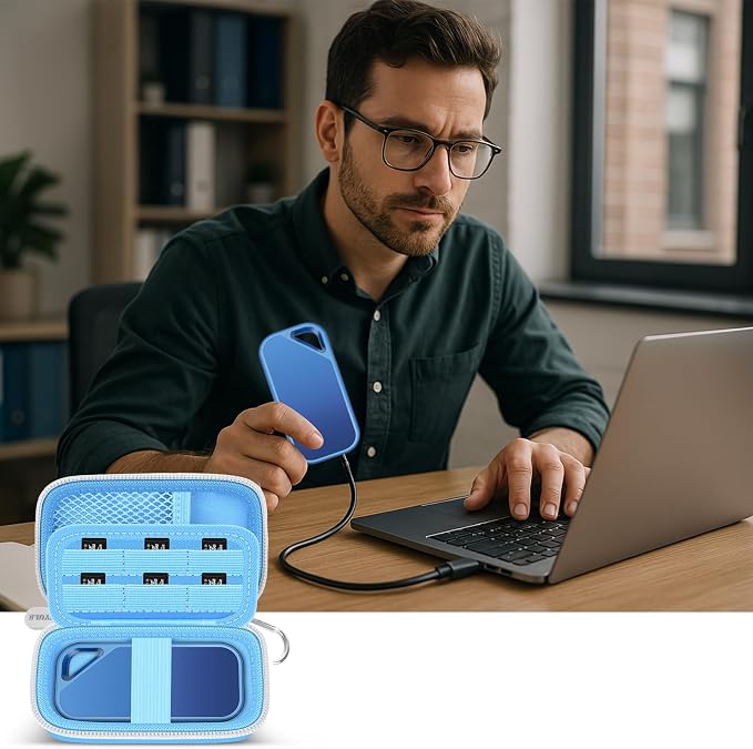 PAIYULE Hard Case for SanDisk Extreme Portable SSD & PRO,SD Card Pocket | Fits 250GB, 500GB, 1TB, 2TB and 4TB SSDs, with SD Card Pocket,Elastic Strap,Mesh Pocket and Carabiner, Case Only Lightblue - Image 7