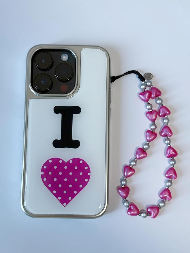 Drawwind Phone Charm Beaded Wristlet Strap Universal Cell Phone Lanyard Cute Bracelet Wrist Strap Beaded Chain String Handmade Accessories for Case Camera Bags (Hot Pink Hearts) - Image 4