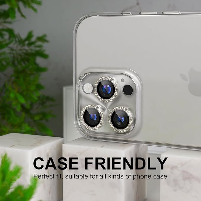 Choiche for iPhone 16 Pro/iPhone 16 Pro Max Camera Lens Protector | Bling Camera Cover with 9H Tempered Glass Lens Screen Protector Metal Ring Decoration Accessories (Clear-Titanium Natural) - Image 4