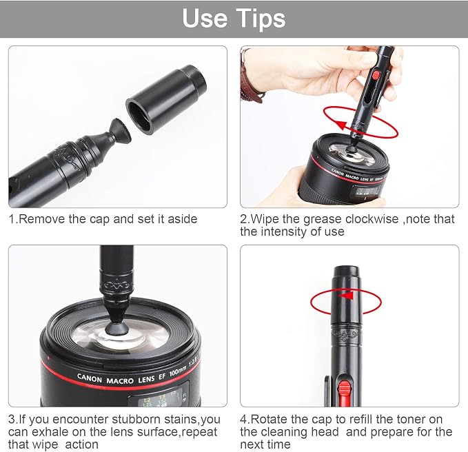18-in-1 Professional Camera Cleaning Kit for Most DSLR Cameras (Canon, Nikon,Sony), with Air Blower/Cleaning Pen/Detergent/Cleaning Cloth/Lens Brush/Carry Case - Image 4