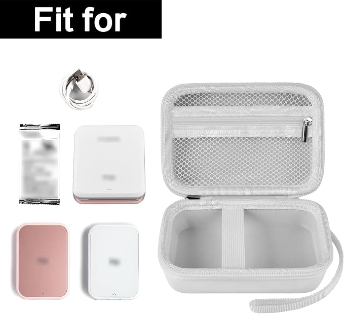 Case for Canon Ivy 2 / CLIQ+2/ CLIQ 2/ for KODAK Step Mini Photo Printer | Hard-shell EVA case, Zippered Mesh Pocket Fits Photo Paper & Cable, Securing Straps, Detachable Handle, Case Only, White - Image 5