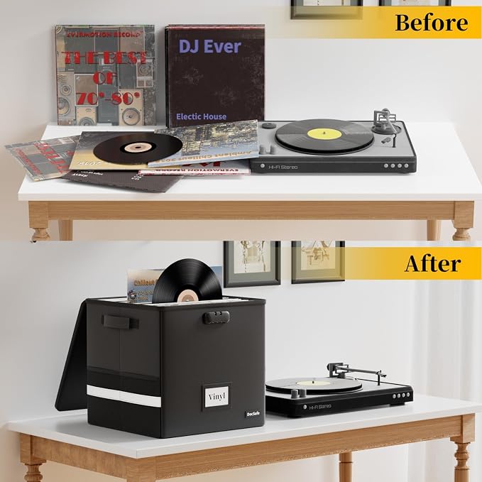 DocSafe Vinyl Record Storage Box with Lock, Fireproof Heat Insulated 5200°F Record Organizer Storage for 100+ Single Records(12-inch), Collapsible Storage Crate with Handles Safe for Home Travel - Image 4