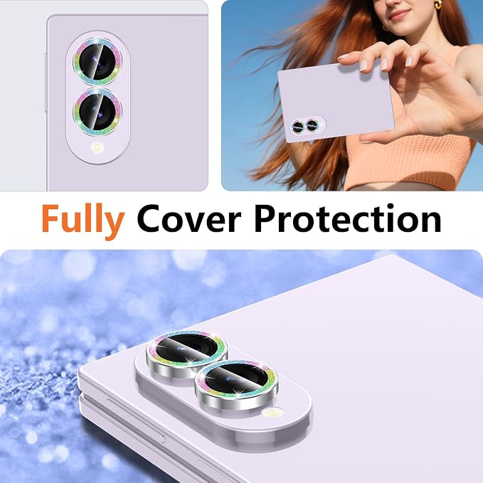 for Samsung Galaxy Z Fold 8 Camera Lens Protector, Individual Metal Ring Tempered Glass Lens Cover, [Strong Adsorption] Scratch Resistant Ultra-Thin HD Clear Lens Cover, Colorful Sparkly - Image 8