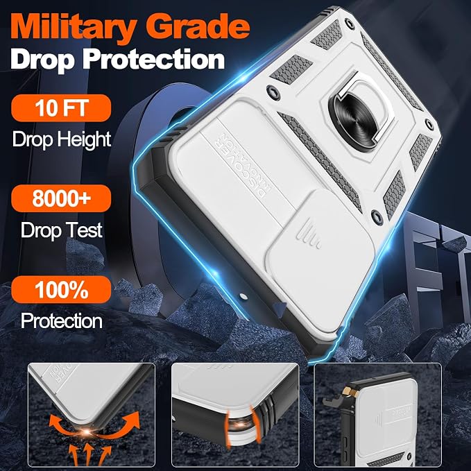 Gritup for Samsung Galaxy S22+ Plus Case with Screen Protector*2, Galaxy S22 Plus Case Build in 360° Rotating Ring Kickstand, Military Grade Protective Case for S22 Plus Phone, White+Black - Image 3