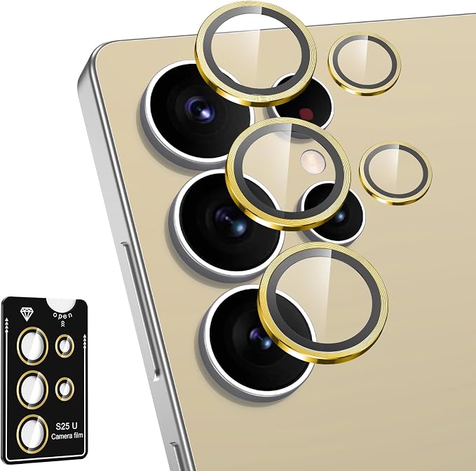 for Samsung Galaxy S25 Ultra Camera Lens Protector, Individual Metal Ring Tempered Glass Lens Cover, [Strong Adsorption] Scratch Resistant Ultra-Thin HD Clear Lens Cover, 1 Set-Gold by Btscase