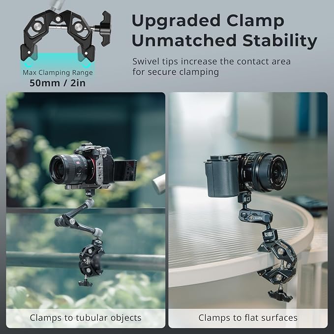 SMALLRIG Crab-Shaped Super Clamp with Swivel Tip & 1/4"-20 Expansion Holes, Max Clamping 50mm (2") for Camera Mounts, Tripod Accessories, Round Tube/Flat Surface, 5319 - Image 2