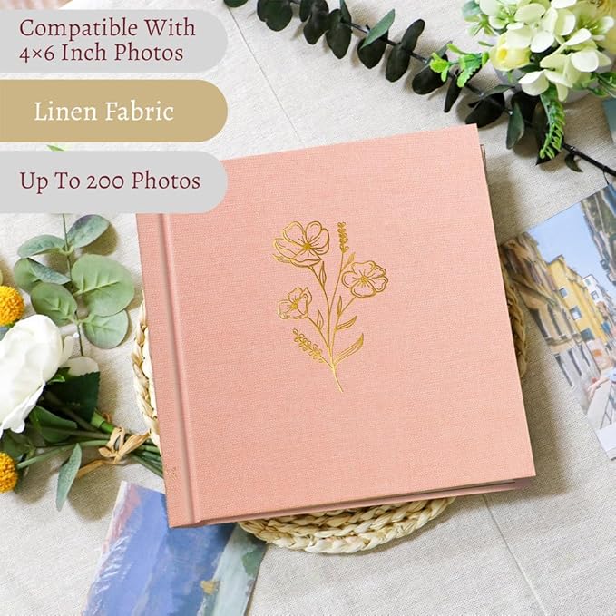 Holoary Photo Album 4x6 200 Photos, 200 Pockets 4”x6” Picture Album, Linen Fabric Cover Big Picture Book for Photos with Writing Area, 4x6 Photo Albums for Family Weddings Travel Memories(Pink) - Image 4