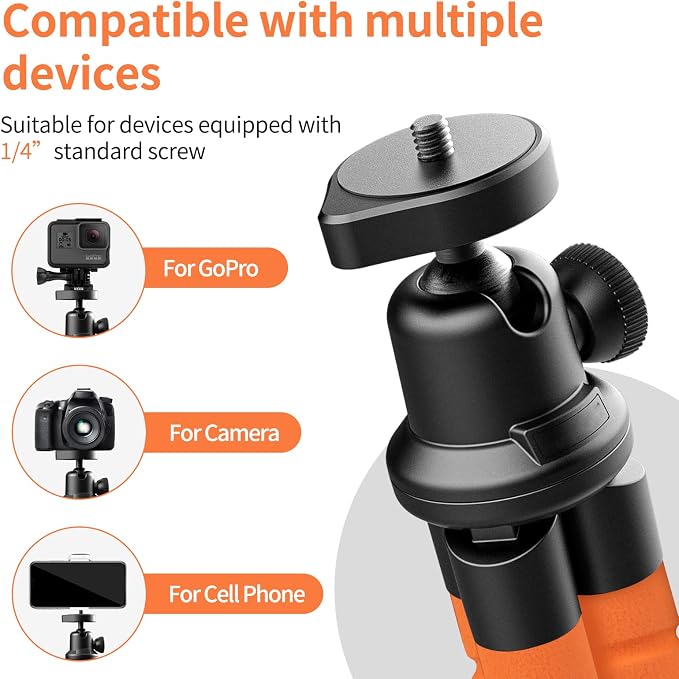 Aureday Phone Tripod, Flexible Tripod for iPhone and Android, Portable with Wireless Remote and Clip for Video Recording/Vlogging/Selfie (Orange) - Image 4