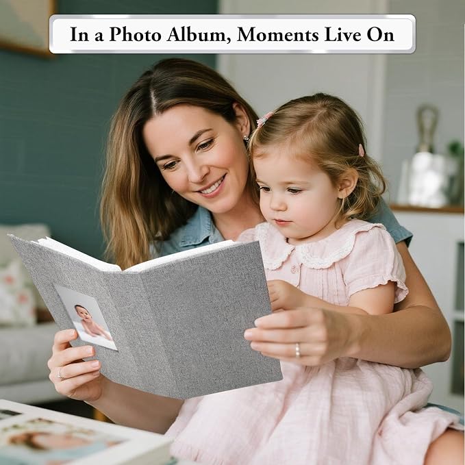 Small Photo Album 4x6,Linen Cover Slide-in Mini Photo Album Book Can Holds 100 4x6 Photos with 50 Black Sheets for Baby Family Pictures Artwork or Postcards Storage (Gray) - Image 7