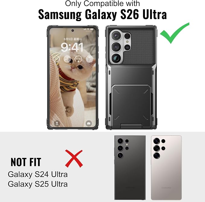 Foluu Wallet Case for Samsung Galaxy S26 Ultra with Card Holder, 5 Credit Hidden Card Slot Flip Cover Dual Layer Protective Hard PC Back & Soft TPU Bumper Case for Galaxy S26 Ultra 2026 (Gray) - Image 7