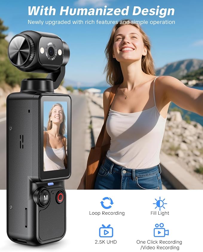 Vlogging Camera, Mini Camcorder, Portable Handheld Video Camera | Mini camcorder with 180° rotating lens, 7-hour battery, 32GB card, one-button recording for travel and daily moments - Image 2