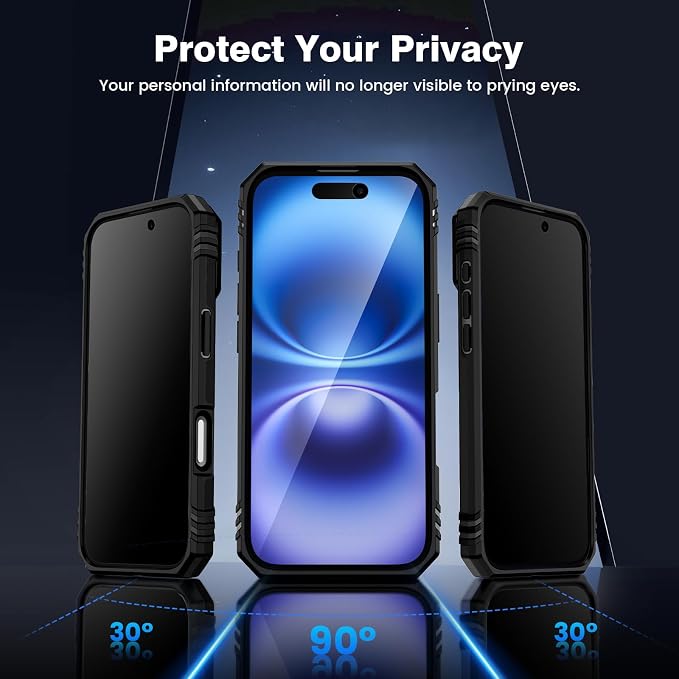 VEGO for iPhone 16 Plus Case with Camera Cover & Privacy Screen Protector | Tempered Glass Screen Protector & Ring Kickstand Military Grade Heavy Duty Protection Cover for iPhone 16 Plus - Black - Image 3