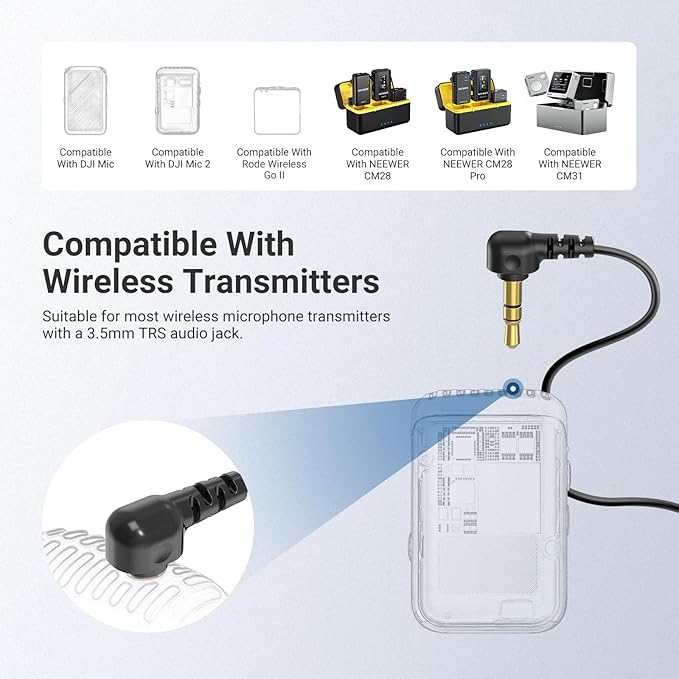 NEEWER ø9.7mm Lavalier Microphone (2 Pack), 3.5mm TRS Clip On Lapel Wired Omnidirectional Condenser Lav Mic with 1.5m Cable & Windscreen for Video Recording, Vlogging, Filming, LM10 - Image 5