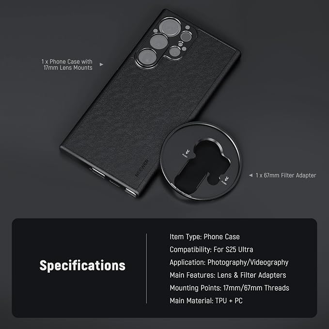 NEEWER S25 Ultra Case, Protective Faux Leather Phone Case with 17mm Lens Mounts & 67mm Filter Adapter for Video Recording, Compatible with Samsung Galaxy S25 Ultra MagSafe Charging, PA092 - Image 7