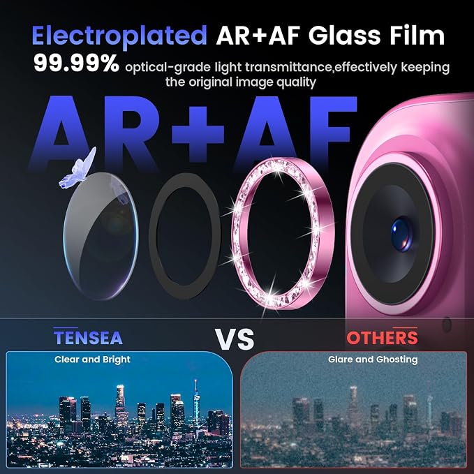 Tensea for iPhone 16/16 Plus Camera Lens Protector Bling, Camera Cover | 9H Tempered Glass Camera Screen Protector, Metal Individual Ring for iPhone16 6.1inch/ 16Plus 6.7inch, HD Clear, Easy Install - Image 3