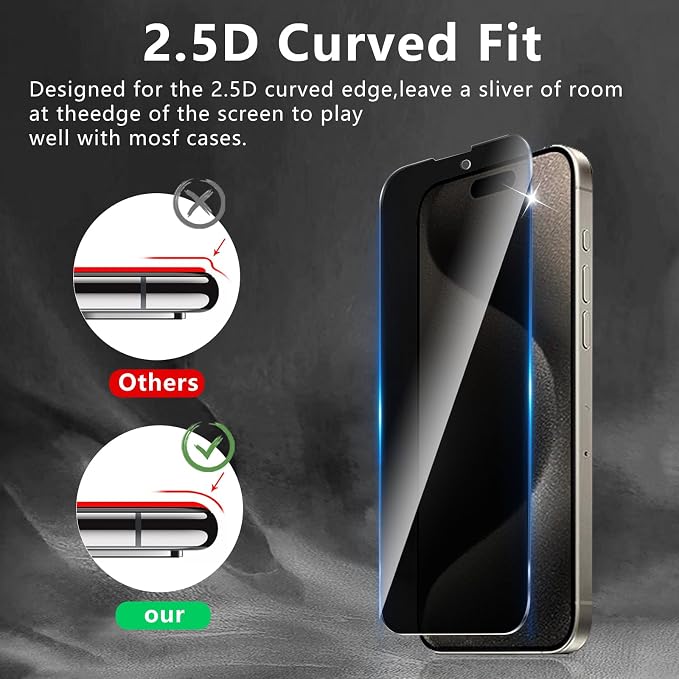 3 Pack Privacy Screen Protector Designed for iPhone 15 Pro Max,Full Coverage Anti-Spy Tempered Glass Film,9H Hardness,Anti-Fingerprint,Bubble Free,Easy to Install - Image 2