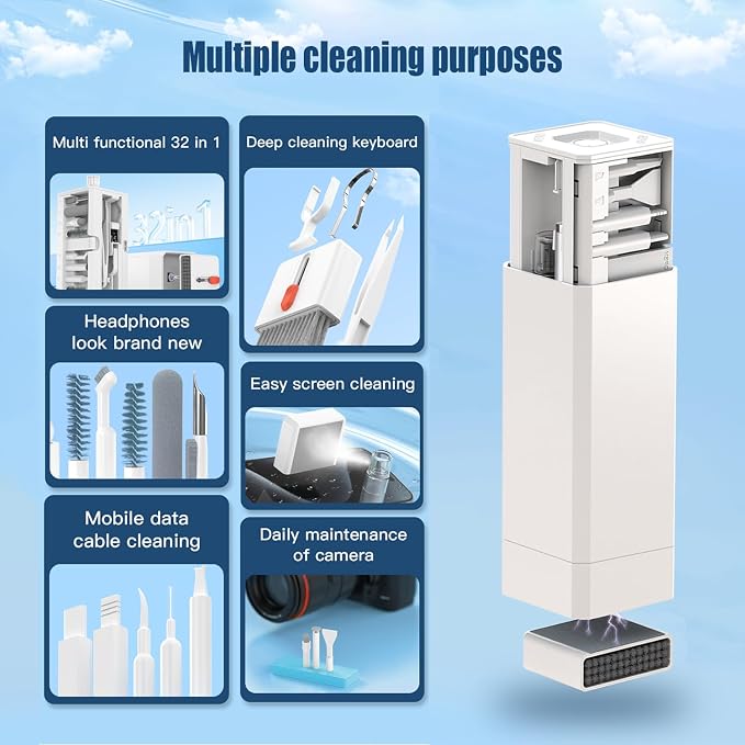 Keyboard Cleaning Kit Laptop Cleaner,Computer Screen Cleaning Brush Tool | 32-in-1 Multi Function PC Electronic Cleaner Kit for iPad iPhone Pro,Earbuds,Camera Monitor-White - Image 3