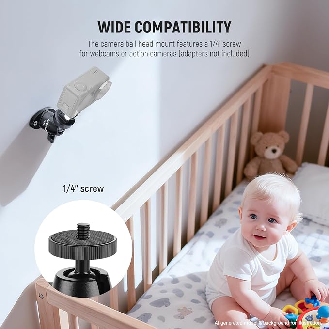 NEEWER Webcam Wall Ceiling Mount Bracket, Aluminum Alloy Mini Ball Head & 1/4" Screw for Photo Studio Photography Video Recording Action Camera Accessories, 360° Rotation & 90° Tilt, CA172 - Image 3