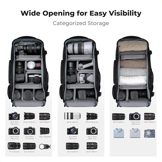 K&F CONCEPT Camera Backpack,30L Large Capacity Camera Bag for Photographers | Raincover, 16 Inch Laptop Compartment, Compatible for Canon/Nikon/Sony/DJI Mavic Drone, Travel, B12 - Image 3