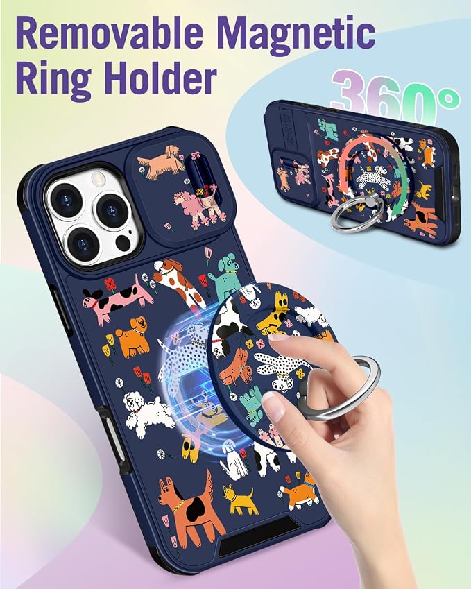 Buleens for iPhone 16 Pro Max Case 6.9 Inch - with Ring Stand & Camera Cover Aesthetic Cute Designed for Women Girls Girly Cartoon Kawaii Dogs Phone Case for iPhone 16 Pro Max Compatible with Magsafe - Image 5