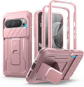 Dexnor for Google Pixel 9 Pro Case with Slide Camera Cover & Built-in Screen Protector & Heavy-Duty Kickstand,Full-Body Protective Cover Rugged Bumper Cases for Pixel 9 Pro,Peony Pink(2024) by Dexnor